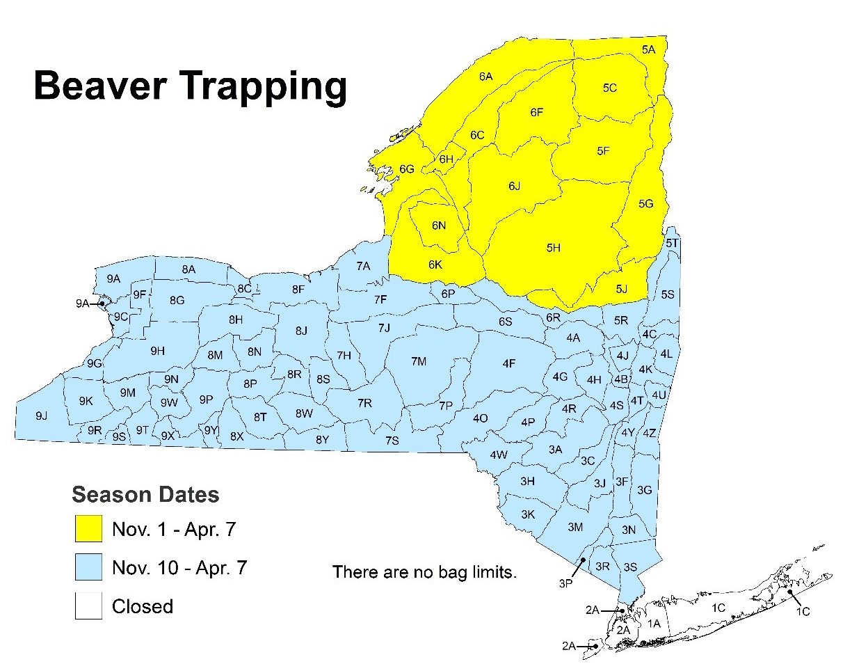 map of beaver trapping dates in NY