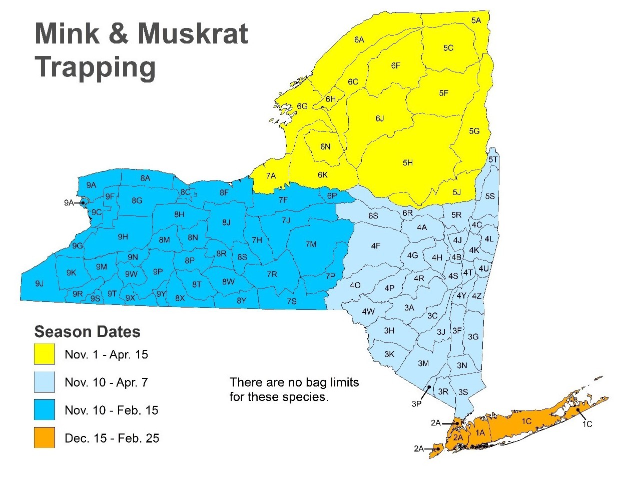 map of mink and muskrat trapping dates in NY