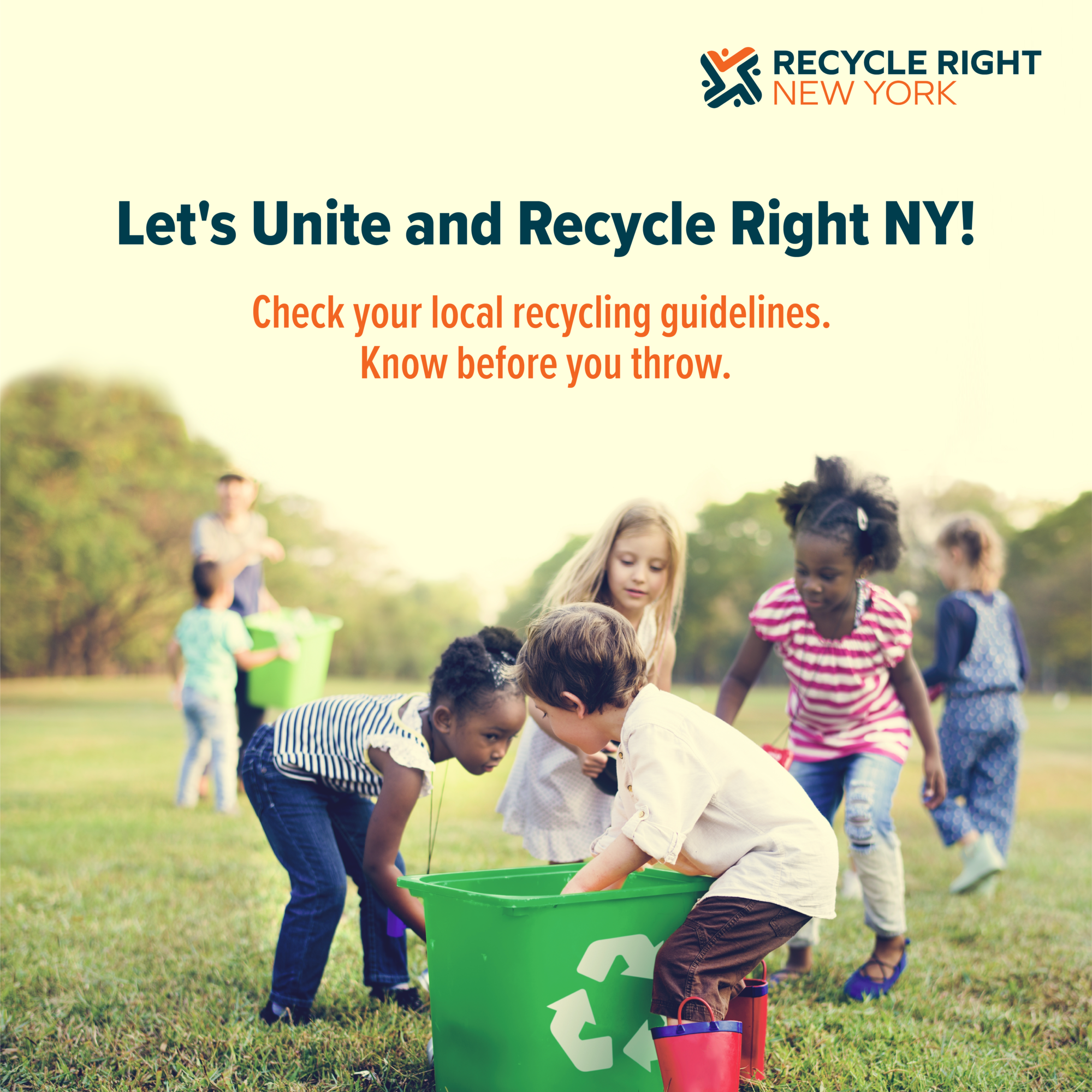 Image of kids picking up recyclables with the statement 