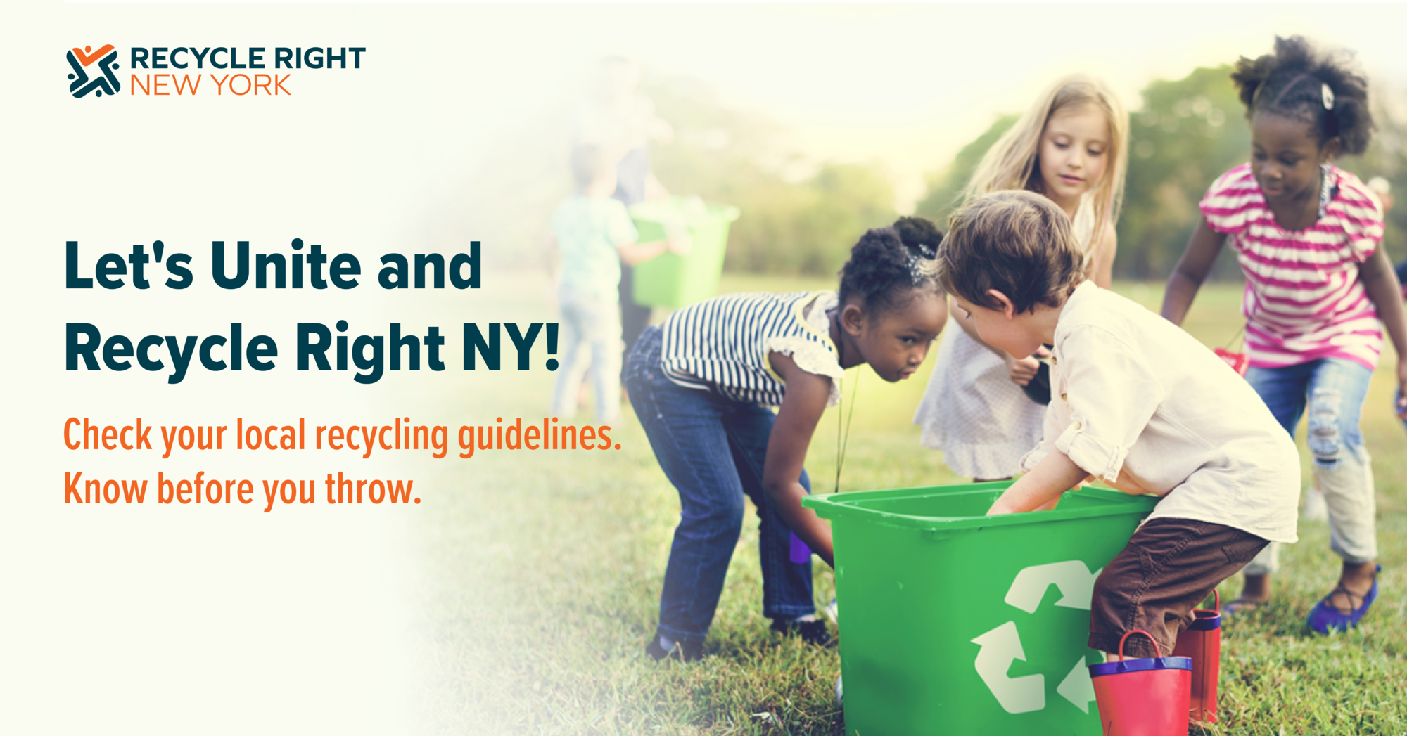 Image of kids picking up recyclables with the statement 