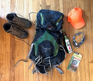 Backpack and other hiking essentials