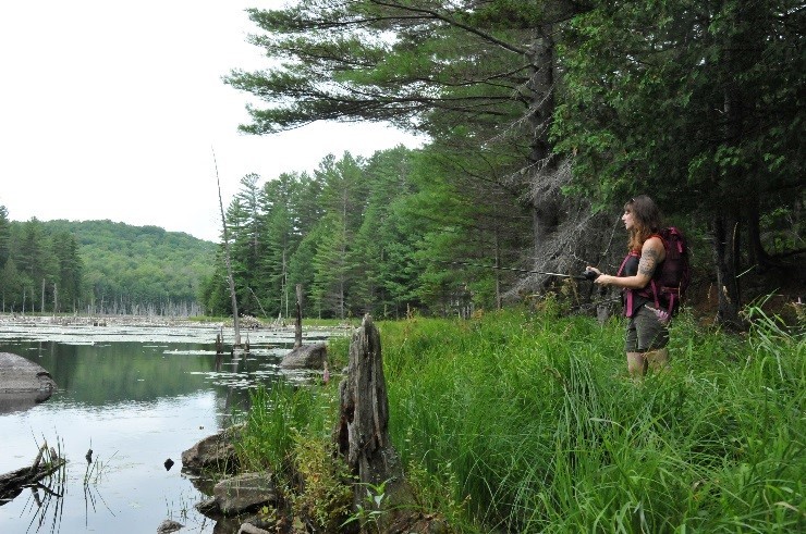 null Woman Fishing by Lake Shore