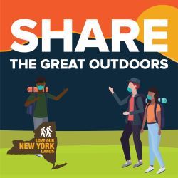 Share the great outdoors graphic with three hikers