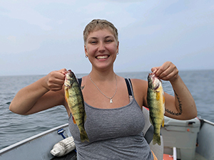 Woman angler with Lake Erie yellow perch