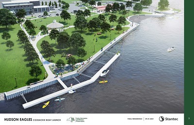 A photo of a rendering of an accessible kayak launch at the new Hudson Eagles Recreation Area