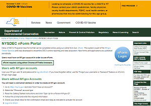 Screen shot of the nFORM portal on DEC website
