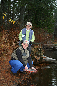 Women anglers with brook trout