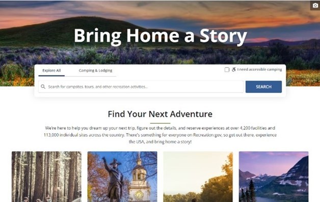 screenshot of recreation.gov website