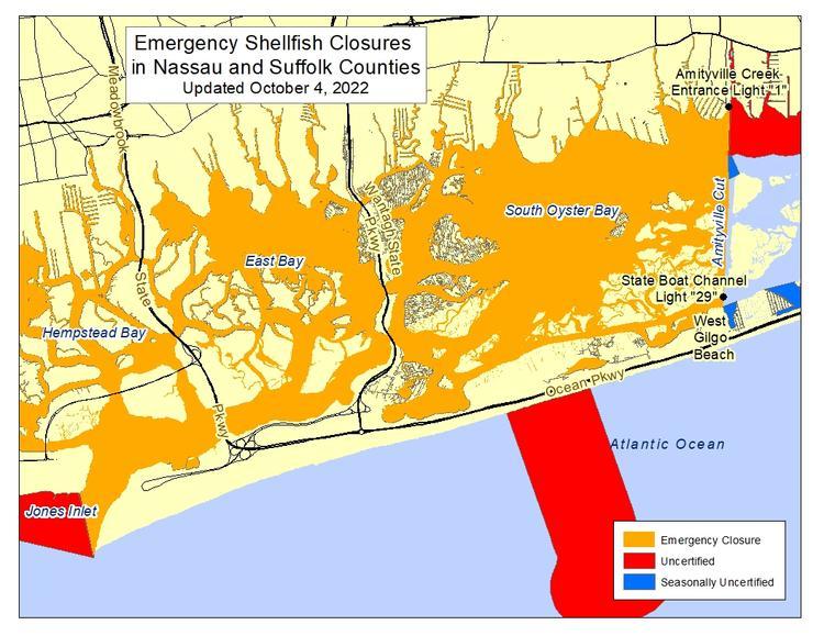 Temporary Shellfish Closures in Towns of Hempstead, South Oyster Bay and Babylon