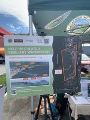 A poster shows a resilient waterfront design in Hudson.