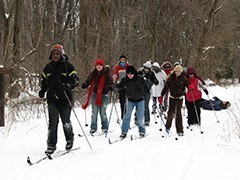 People cross-country skiing