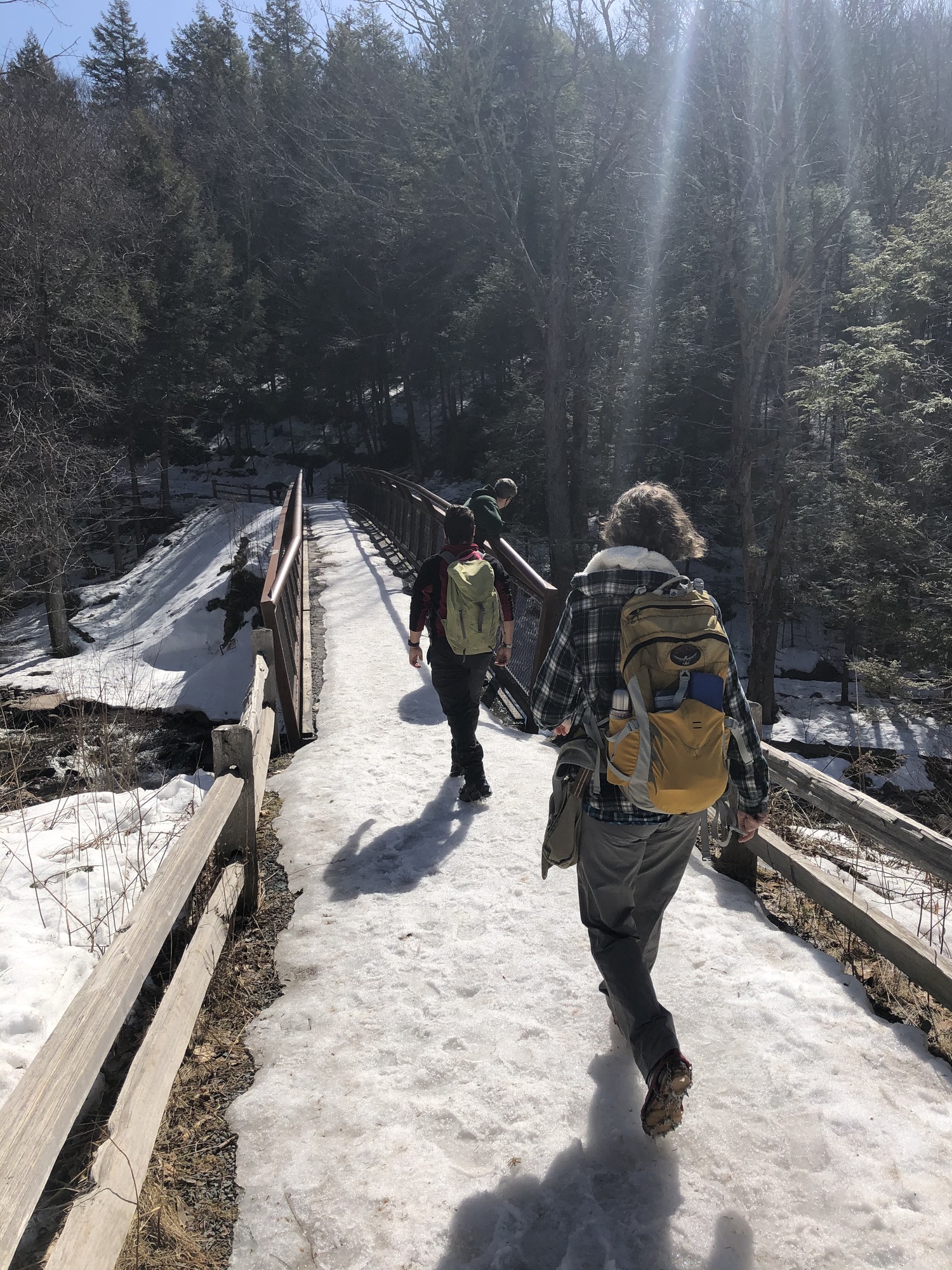 Hikers exploring snow-covered Catskill trail
