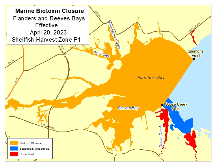 Map of Temporary Shellfish and Carnivorous Gastropods Harvest Closure in towns of Riverhead and Southampon