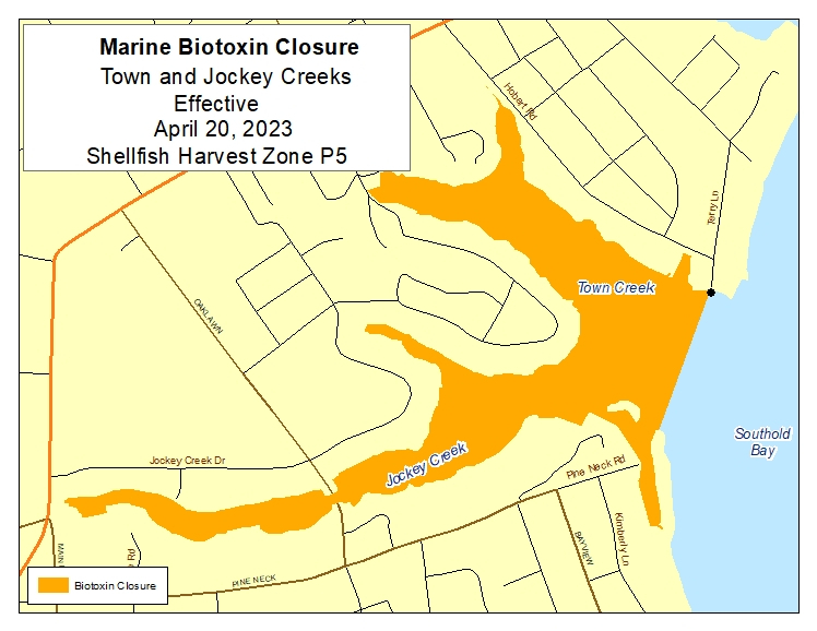 Map of Temporary Shellfish and Carnivorous Gastropods Harvest Closure in town of Southold