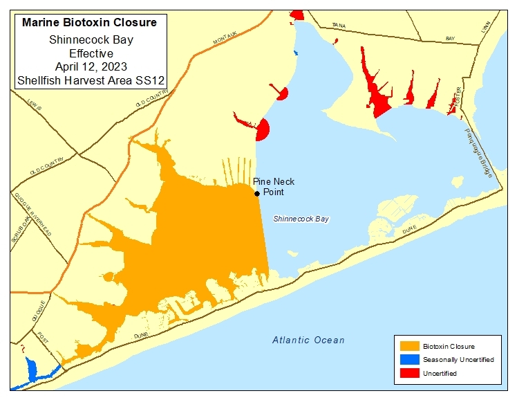 Map of Temporary Shellfish and Carnivorous Gastropods Harvest Closure in town of Southampton