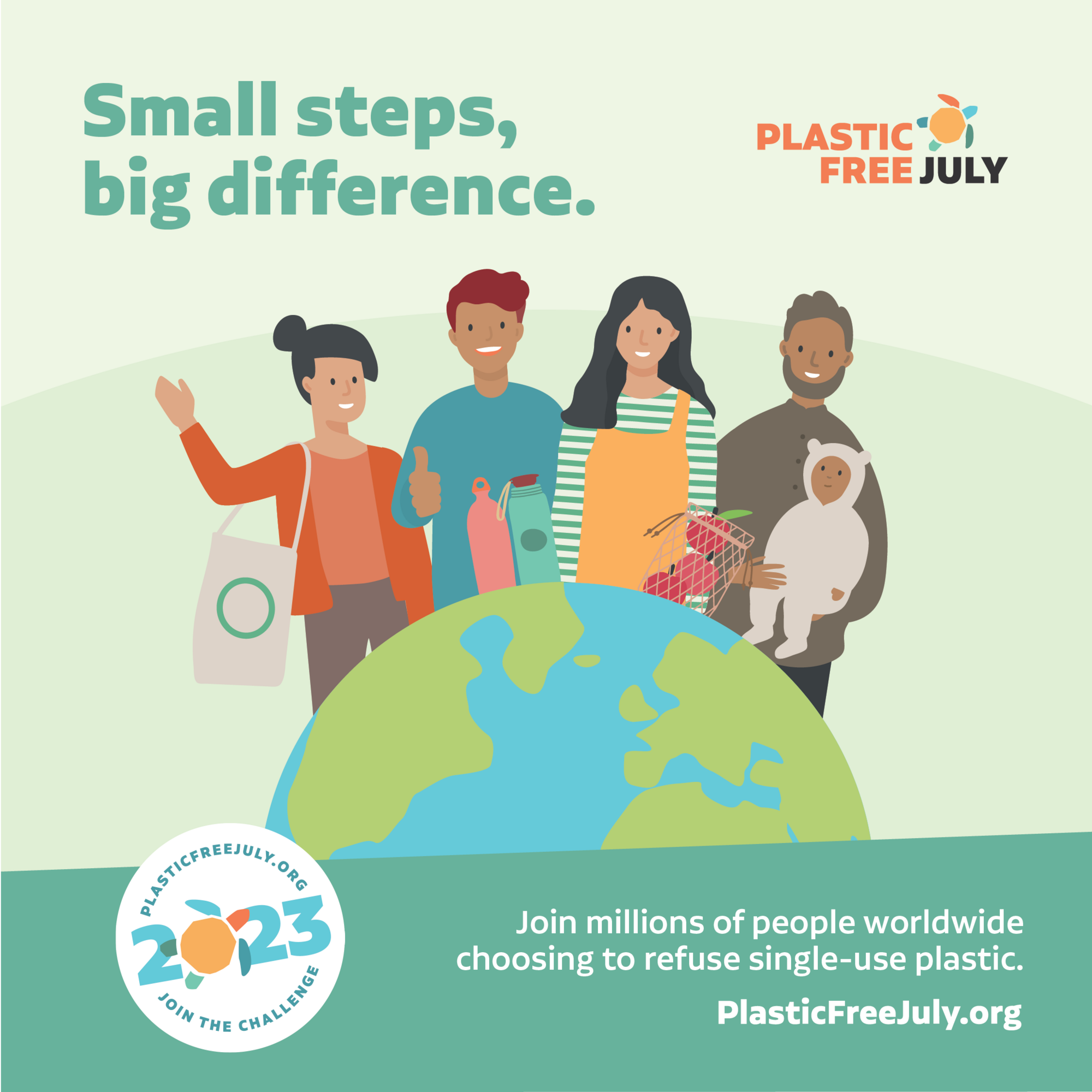 Plastic Free July Infographic to help encourage small actions to make a big difference