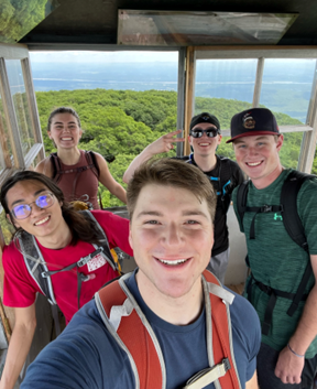 A group of people in a fire tower