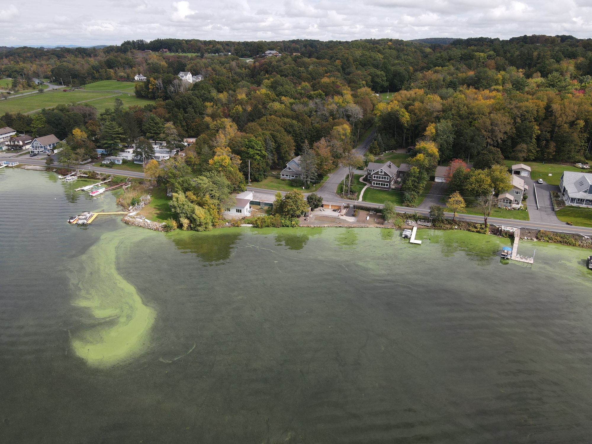 Bird's eye view of a HAB on a lake