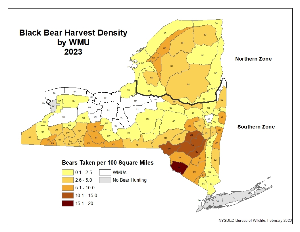 Map of Bear Harvest Density by WMU