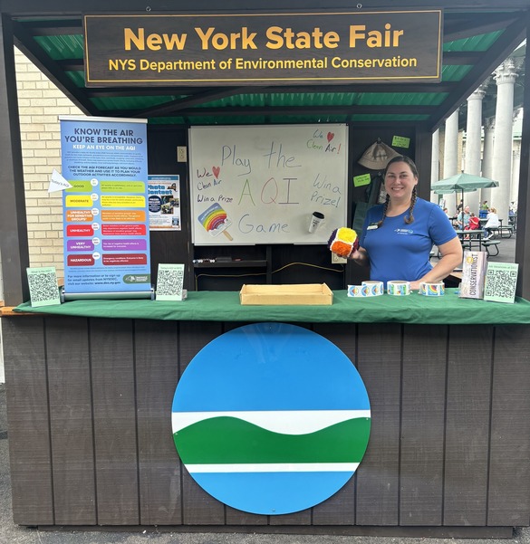 A Division of Air Resource employee in a booth promoting the Air Quality Index. 