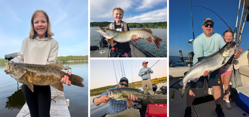 Collage of anglers holding up their award-sized fish entered into the New York Angler Achievement Awards Program