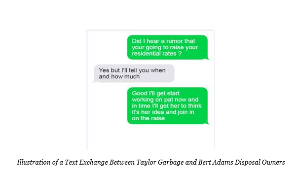 Illustration of a Text Exchange Between Taylor Garbage and Bert Adams Disposal Owners