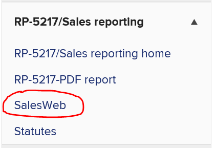SalesWeb circled in a list of menu items