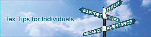 Tax Tip for Individuals, signposts with help, guidance, advice, assistance, support signs against blue sky with light clouds