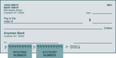 Standard check with routing and account numbers replaced with the letter x.