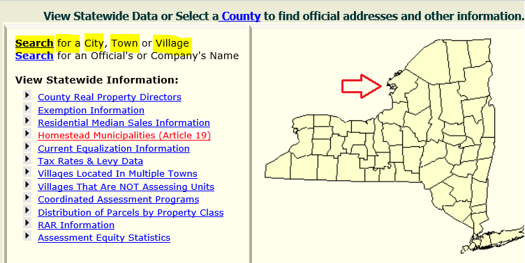 Home screen for municipal profiles application showing ability to search for municipal information.