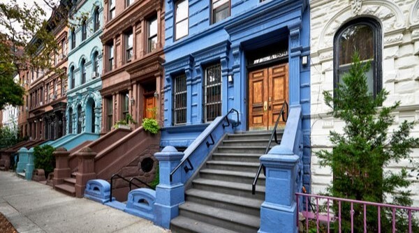 Street of row houses in New York City