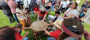 The Red Storm Drum and Dance Troupe performed traditional Native American music at Saturday's celebration.
