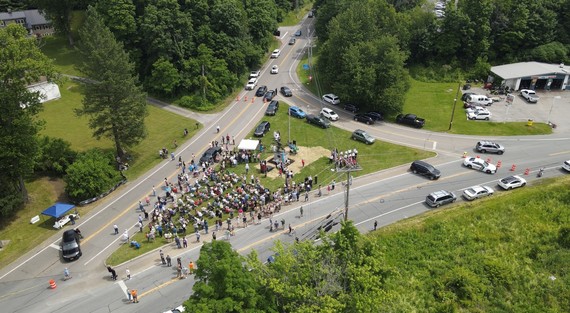 An aerial photo taken by drone of the Daniel Nimham Statue Dedication