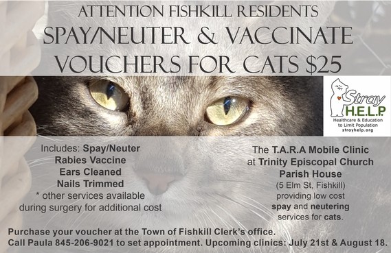 The TARA Spay/Neuter Clinic will be held on August 18.