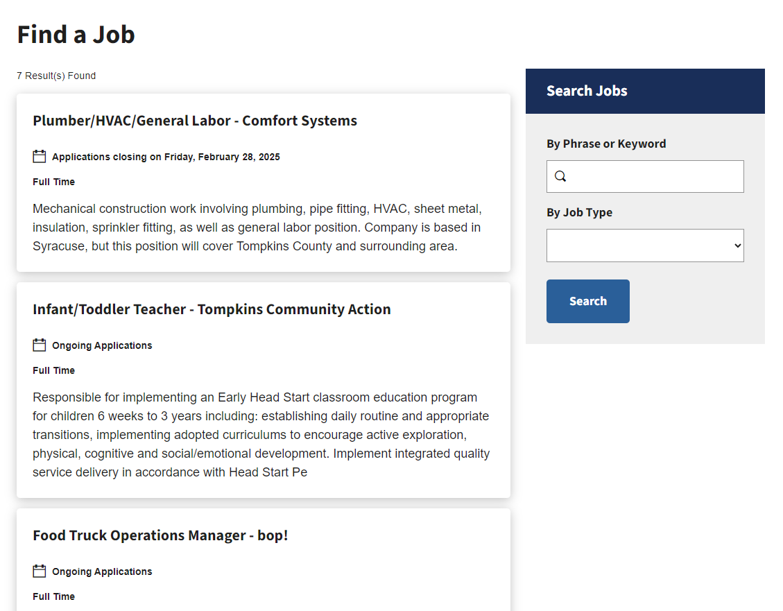 "Find a Job" webpage