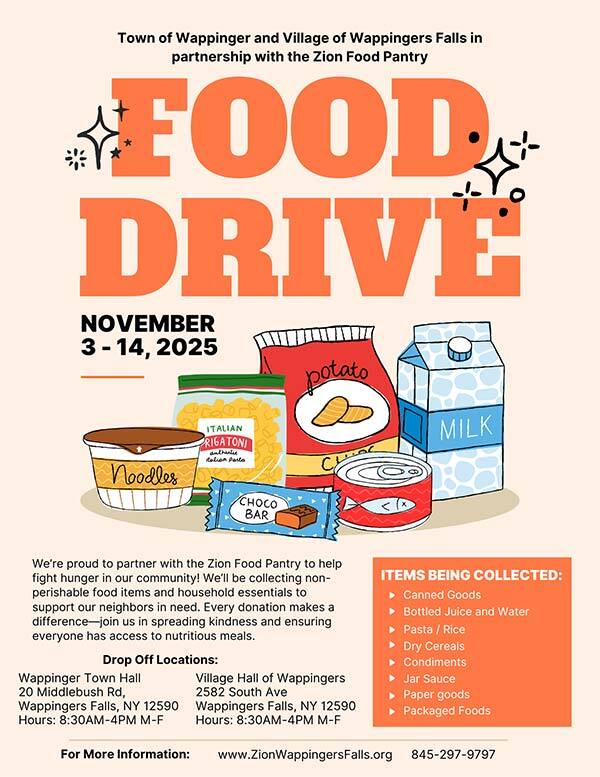 Nov 3-14 town of Wappinger Food Drive - zion church - village of wappinger