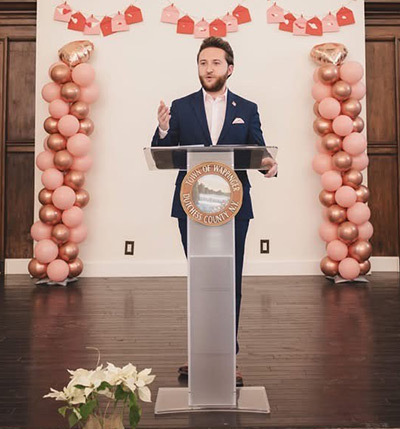 Supervisor Cavaccini speaking at the Valentine's Day Wedding Vow Renewal Ceremony
