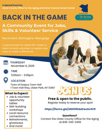 Back in the Game Senior Employment Event Flyer