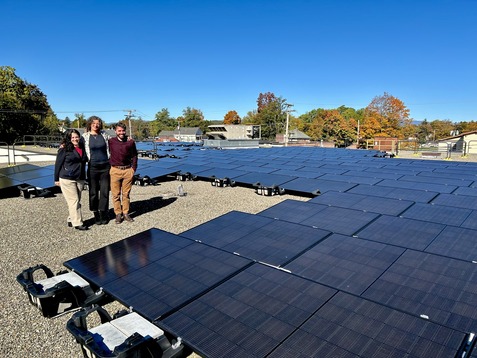 County Executive Metzger, Deputy County Executive Amanda LaValle, and County Clerk Taylor Bruck at the Hall of Records rooftop solar array