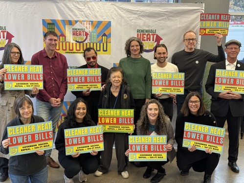 County Executive Metzger with local elected officials and community organizers calling for the end of the "100-foot rule"