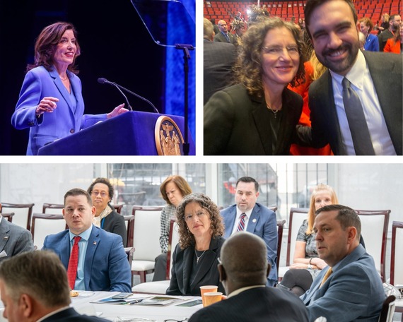 Collage of Gov Hochul at State of the State, County Exec Metzger at the CE meeting, and with NYC Mayor Mamdani