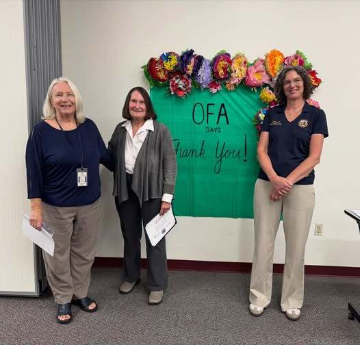 CE Metzger and OFA Director Sue Koppenhaver with the 2025 Senior of the Year, Martha Steuding