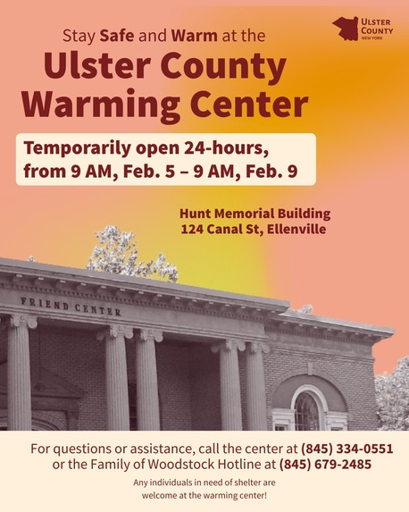 Ellenville Warming Center Flyer with temporary schedule update