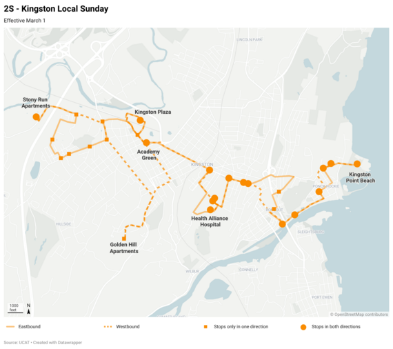 Map of the Kingston 2S route