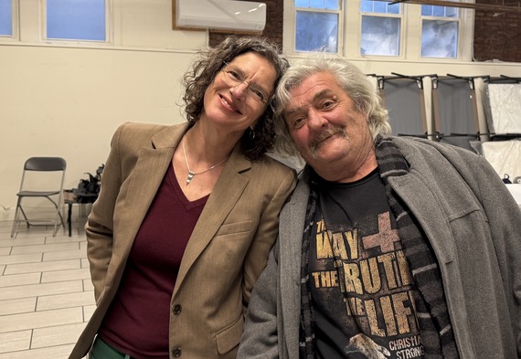 County Executive Metzger with a man staying at the warming center