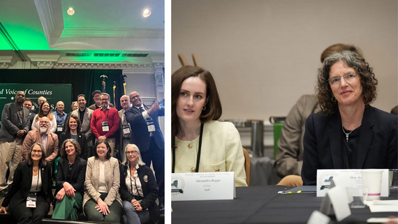 On one side, County Executive Metzger with local officials at NYSAC. On the other, County Executive Metzger at a NYSAC Committee