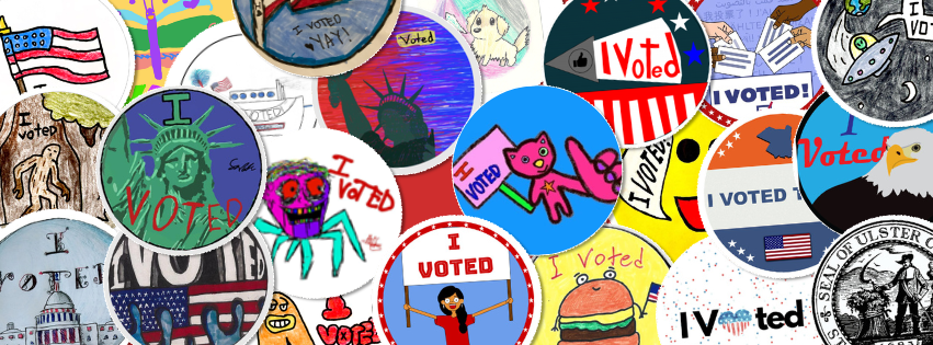 Collage of I Voted stickers from previous contests 
