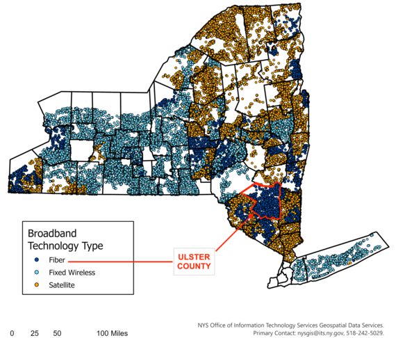 Map of NYS BEAD Awards with Ulster County Highlighted