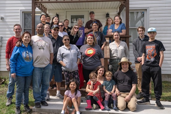 A group of residents and visitors at one of the Lenape reservations in Ontario, including County Historian Eddie Moran