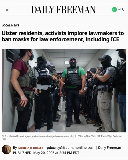 Screenshot of an article in the Daily Freeman about public turnout in support of the law enforcement identifiability law
